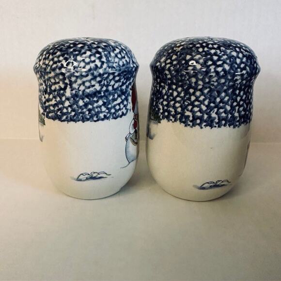 Thomson Snowman, Handled Salt & Pepper Set , Blue Speckles, Snowman/Center - Picture 6 of 10